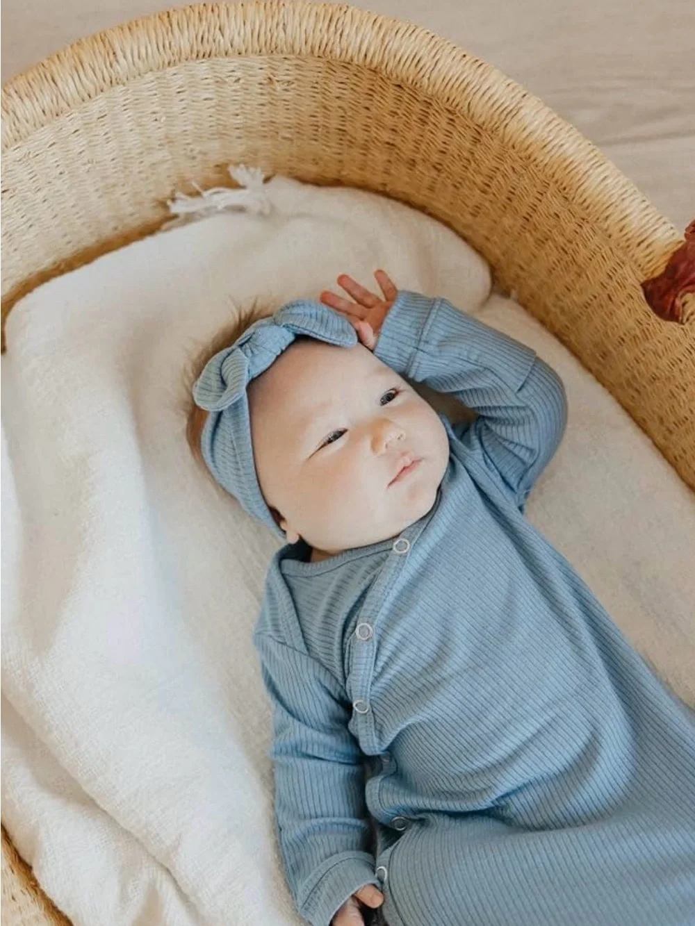 Copper Pearl Organic Ribbed Infant 0-4 Months Gown in Atlantic Blue